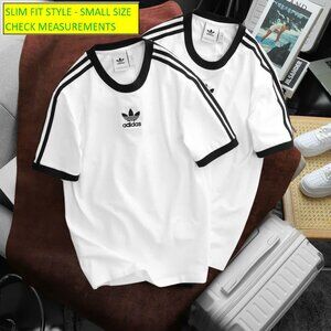 Adidas Classics Original 3 Stripes Tee Shirt Trefoil Retro Men White Slim Fit